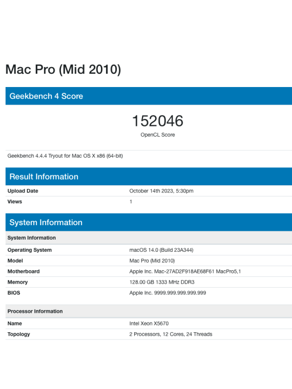 Mac Pro 5.1 - Double Xeon puissant, 128Go RAM, 4To SSD