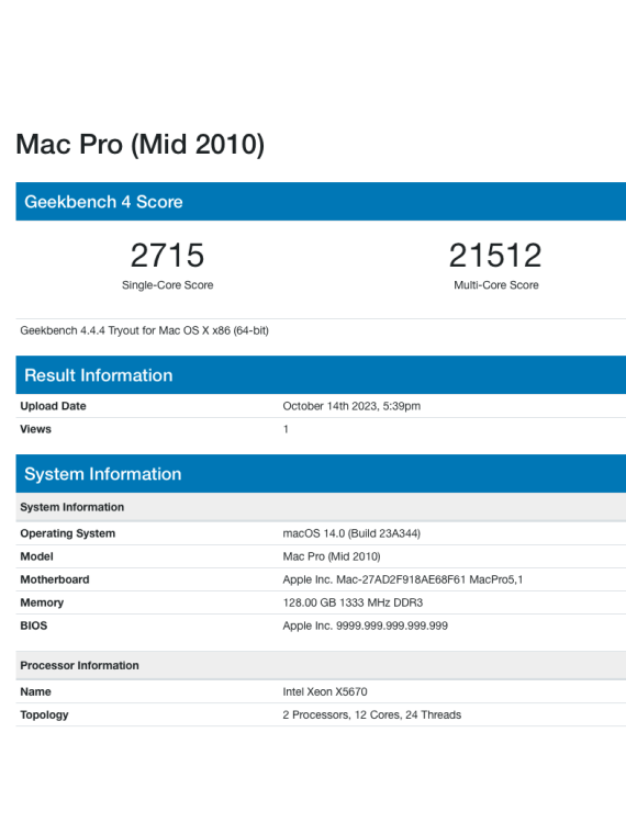 Mac Pro 5.1 - Double Xeon puissant, 128Go RAM, 4To SSD