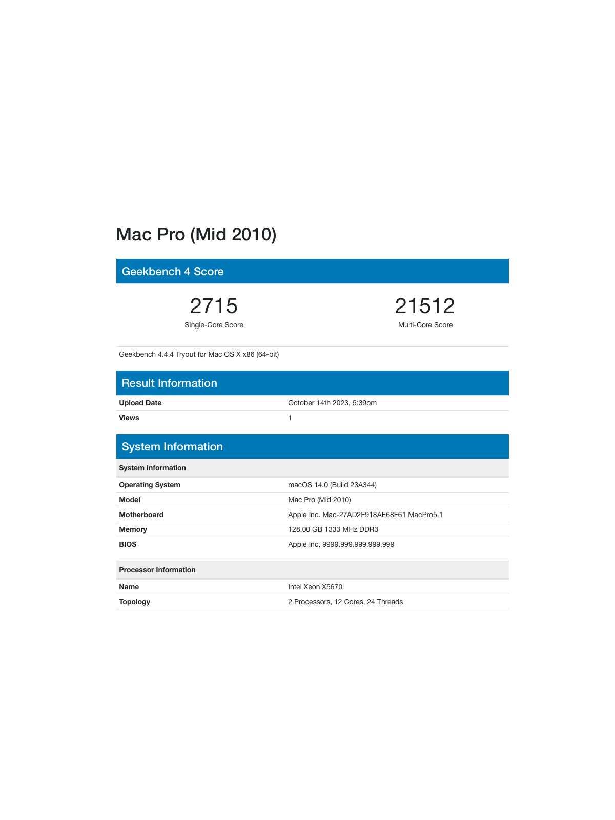 Mac Pro 5.1 - Double Xeon puissant, 128Go RAM, 4To SSD