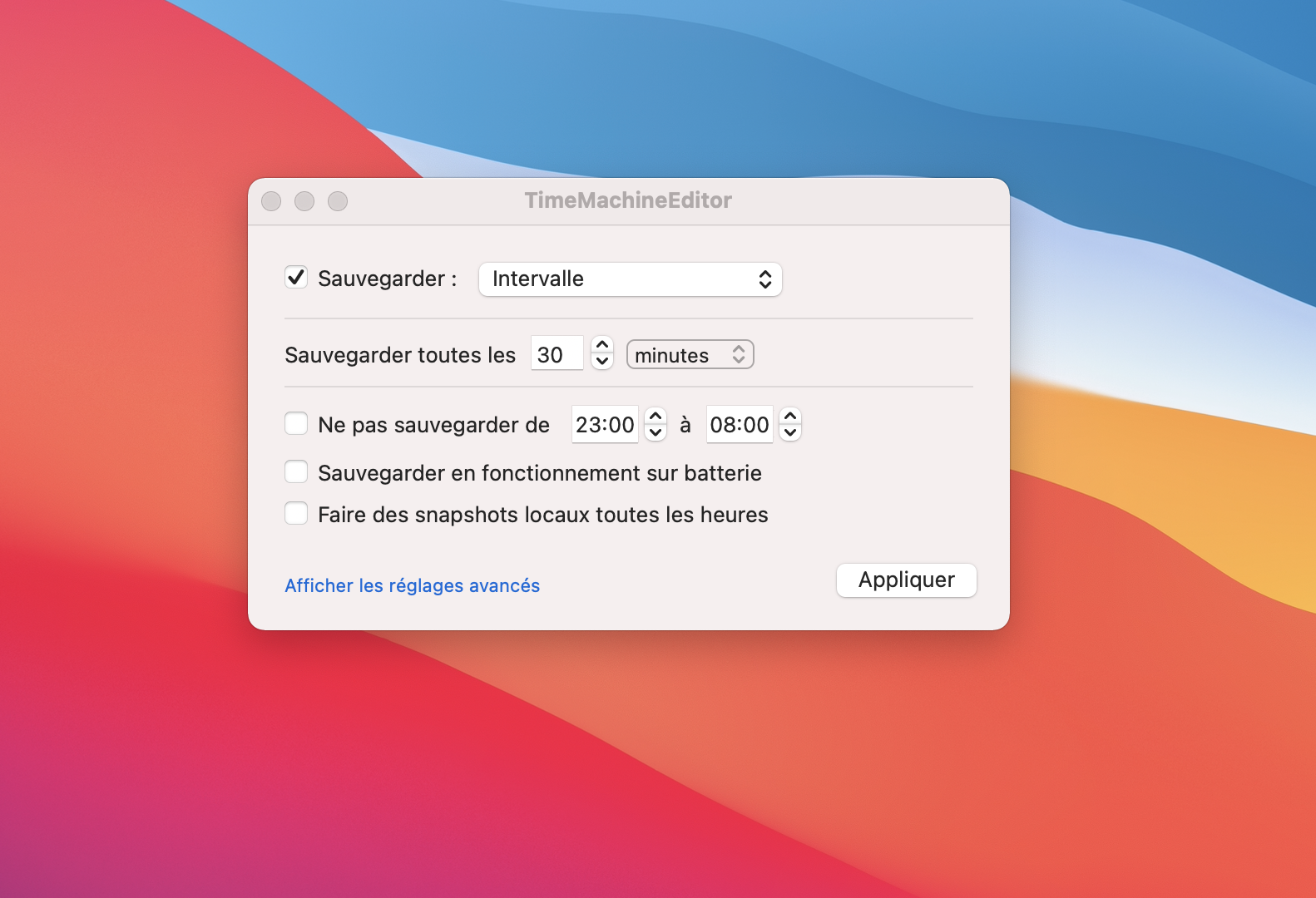 Outil tiers de configuration Time Machine