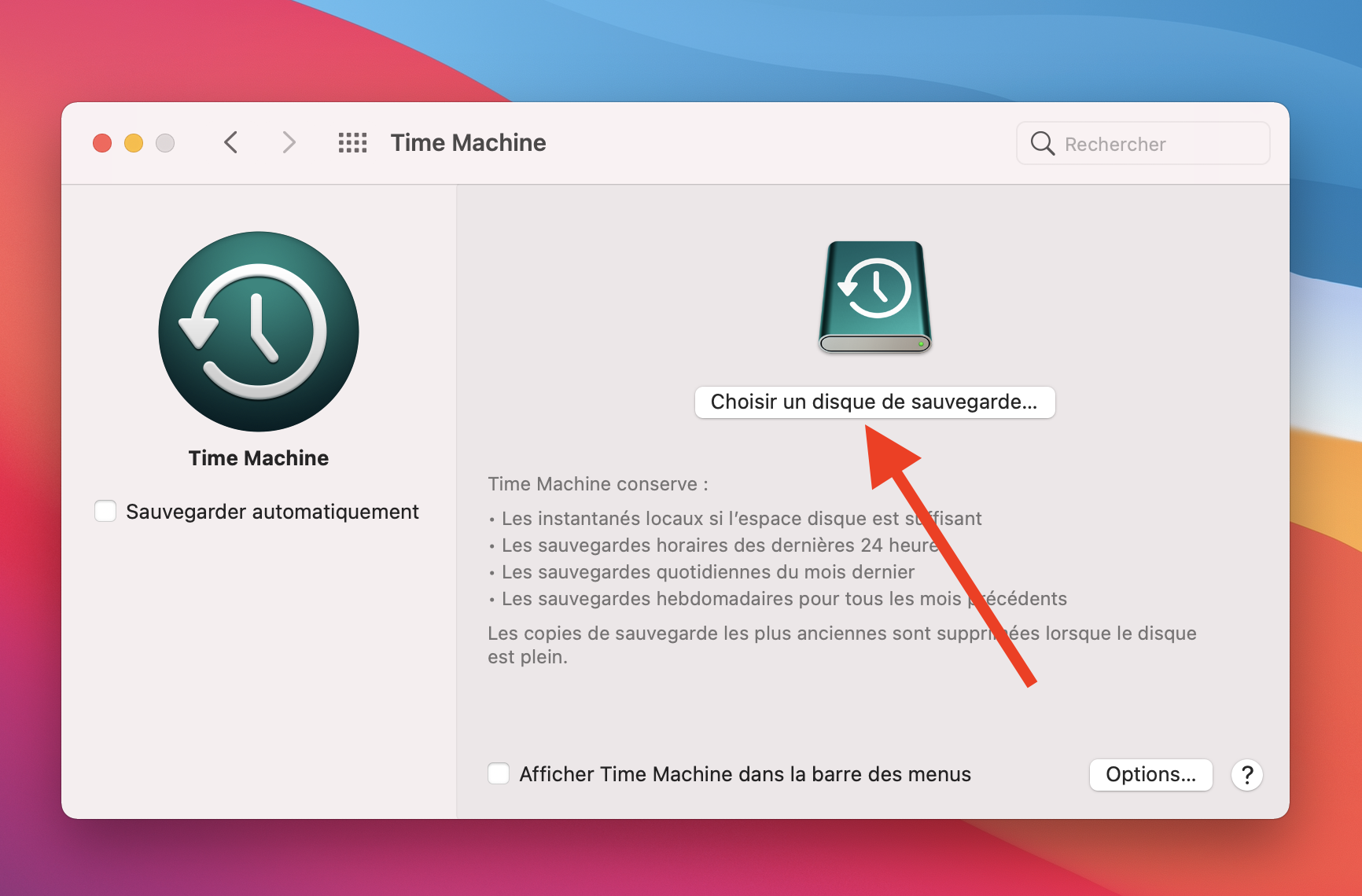 Étape : choisir le disque Time Machine