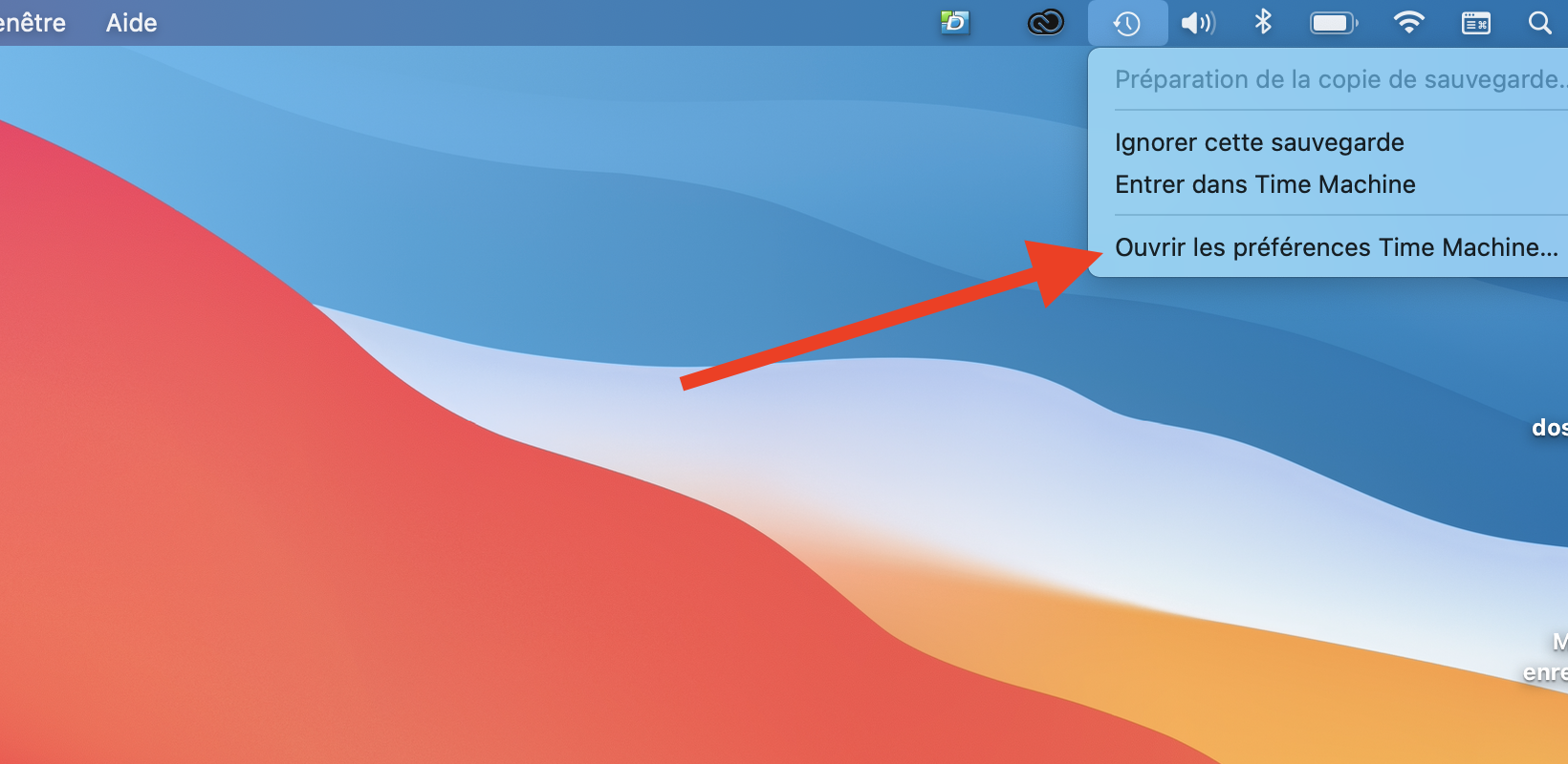 Étape : ouvrir les réglages Time Machine